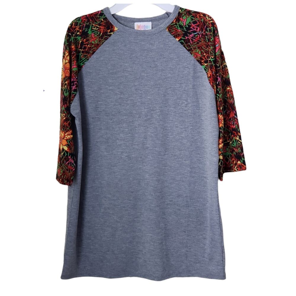2 FOR $5 SALE Girl's LulaRoe Gray Floral Baseball Top 14